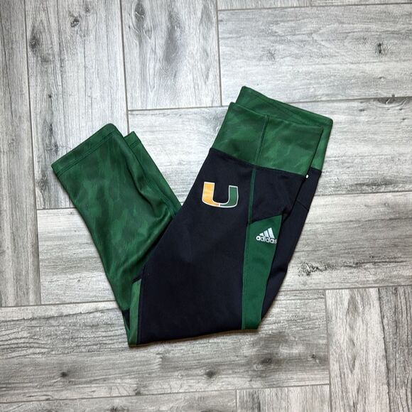 Adidas Ladies Green Miami Hurricanes Climalite Cropped Leggings Pants Size XS - Picture 1 of 11